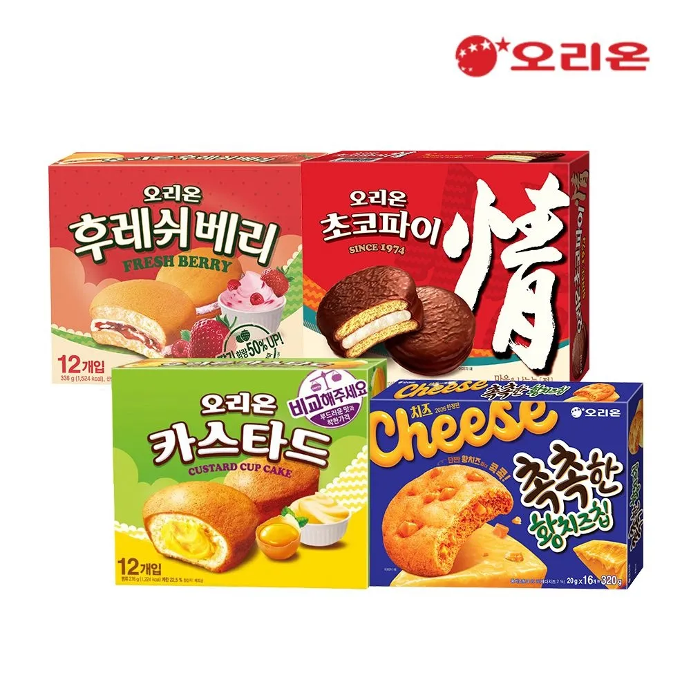 [오리온] [딜크릿] 촉촉한황치즈칩16p+초코파이12p+후레쉬베리12p+카스타드12p