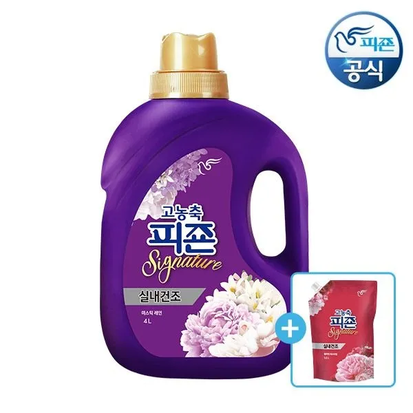 [피죤][APP전용][플라워 1.6L 리필 1개 증정] 피죤 고농축 실내건조 섬유유연제 시그니처 4L 용기 x 1개 미스틱레인/플라워
