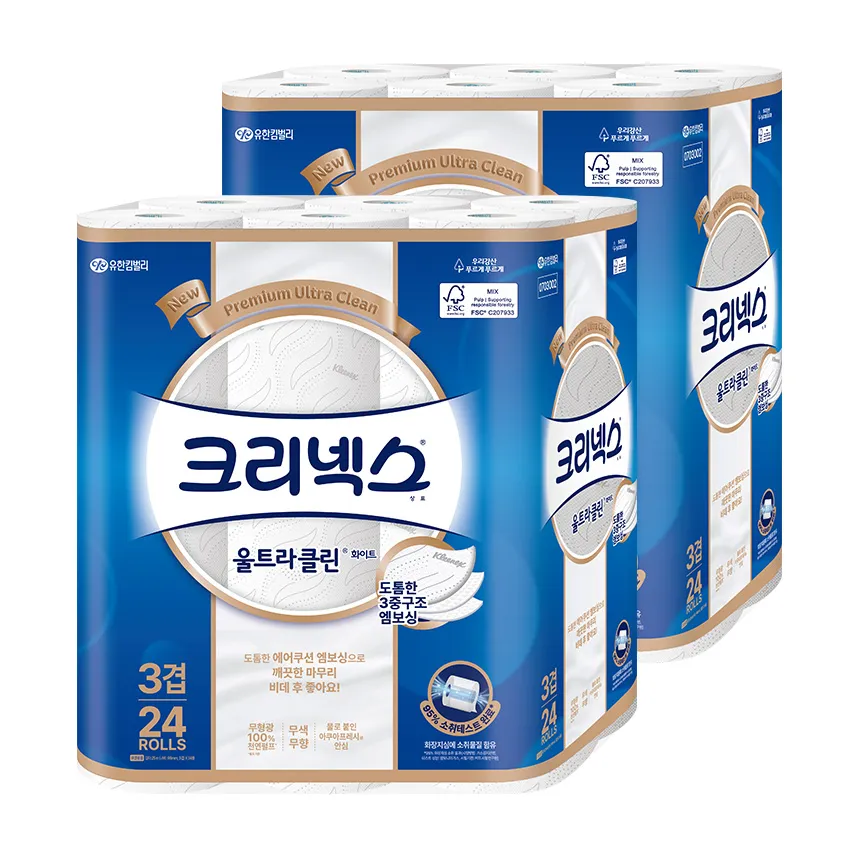 [롤당 456원] 크리넥스 화장지 3겹 울트라클린