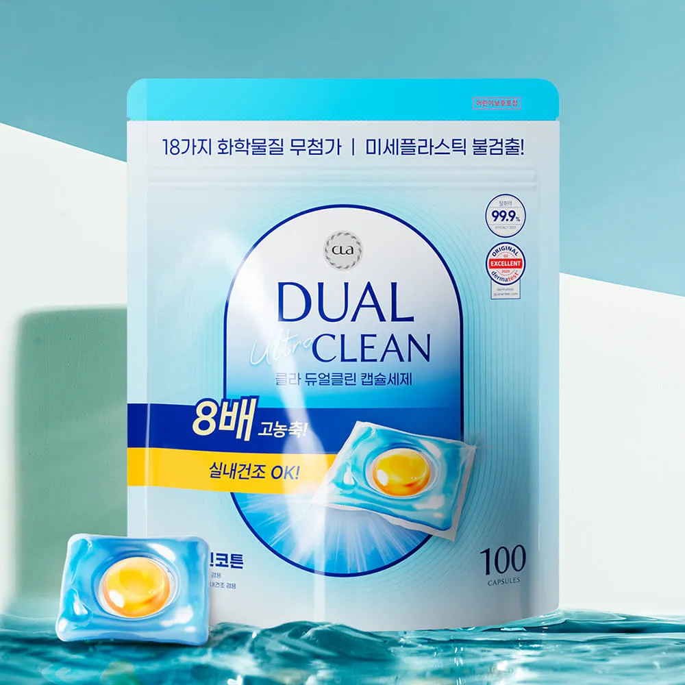 CLA 클라 국내생산 대용량 실내건조 캡슐세탁세제 듀얼 울트라클린 클린코튼 100개입+캡슐세제 4개입