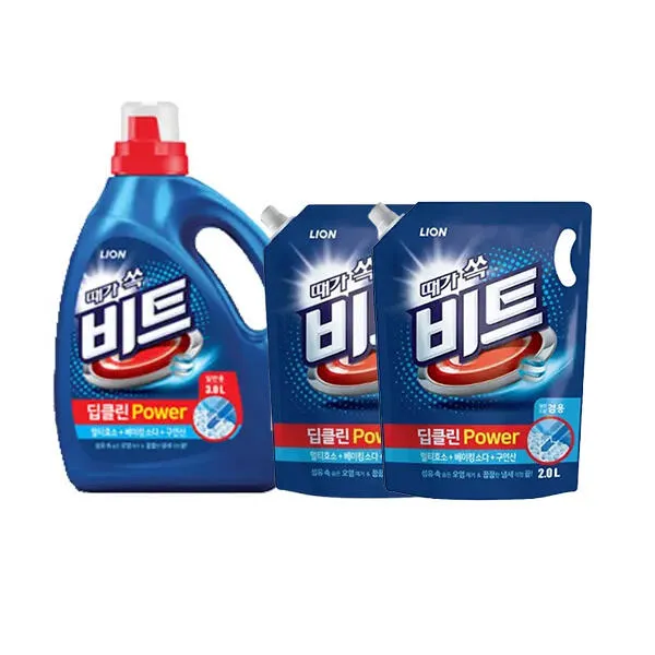 [11번가] 비트 딥클린 파워 액체세제, 일반, 용기, 3L, 1개 + 일반드럼겸용 리필, 2L, 2개
