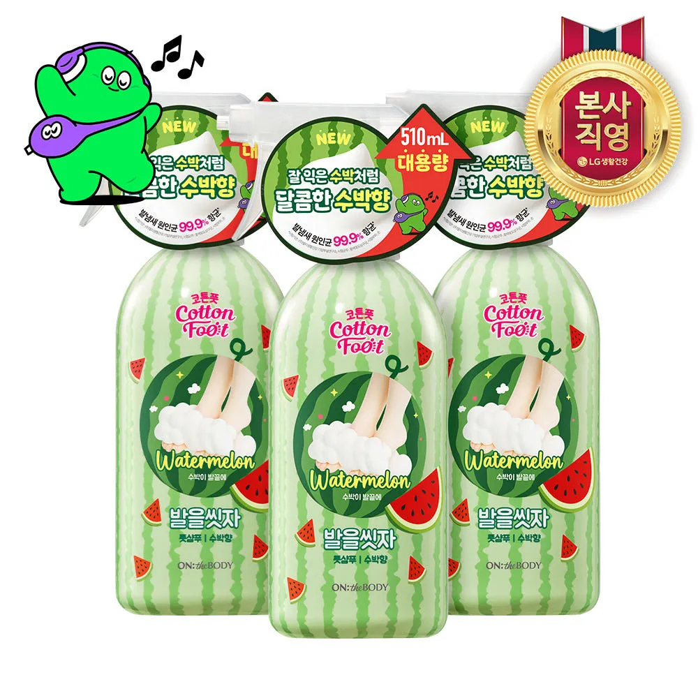 넾다세일 한정기획 온더바디 코튼풋 발을 씻자 풋샴푸 수박향 510ml, 3개