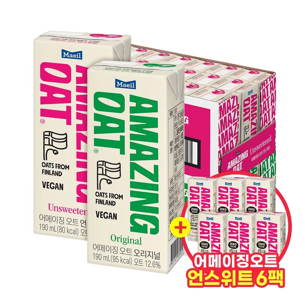 [매일](언스위트 6팩 증정) 어메이징오트 2종 오리지널/언스위트 190ml 48팩