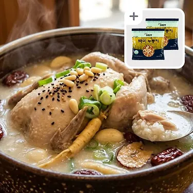 국내산닭한마리 그대로 보양식 찹쌀 삼계탕 1kg x 2팩+국산쌀 누룽지 30g 2팩