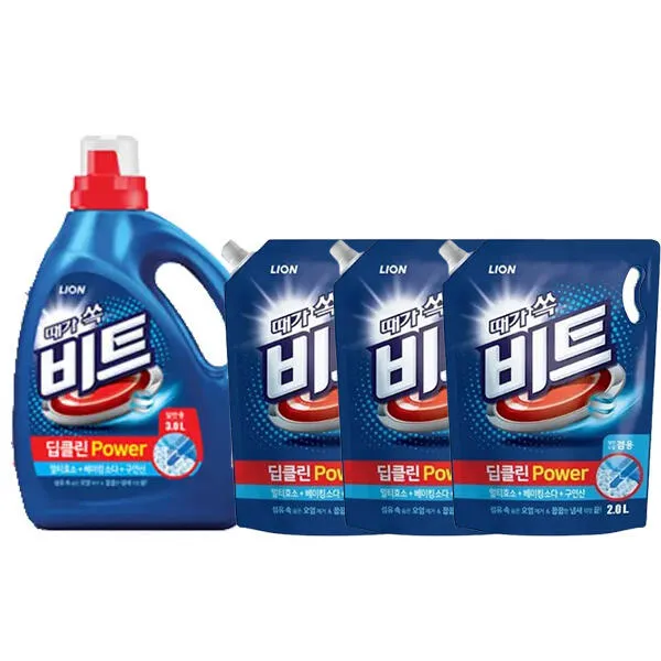 [11번가] 비트 딥클린 파워 액체세제, 일반, 용기, 3L, 1개 + 일반드럼겸용 리필, 2L, 3개