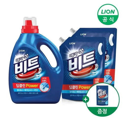 비트 딥클린 POWER 세탁 액체세제 용기 3L 1개+리필 2L 2개+겸용300g 제공