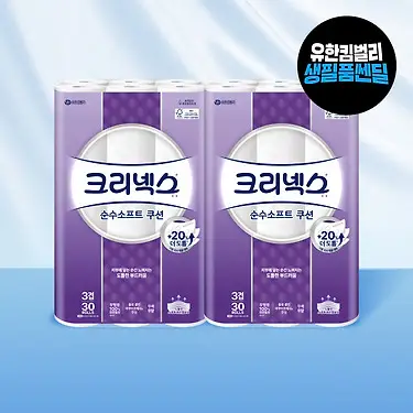 20% 더 도톰해진, 크리넥스 순수소프트 쿠션 25MX30롤X2팩 외 화장지/마이비데/키친타월