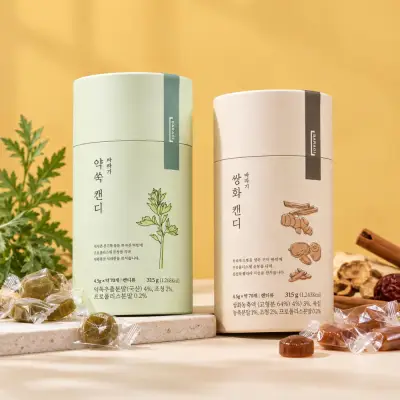 소비기한임박특가 백화점한정판 바라기 한방캔디 대용량 지관선물 315g 쌍화,약쑥, 70개입, 2개