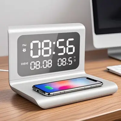 [30W] 무선 충전 스탠드 (알람 시계 및 온도계 포함) | iPhone 17-11/X, SamsungS25, Xiaomi 및 모든 Qi 휴대폰과 호환 가능