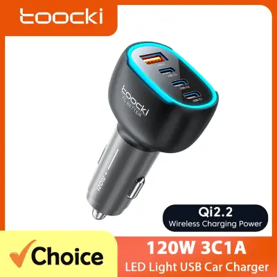[Toocki] 120/90W 미니 차량용 충전기 4 포트 고속 충전 주변 조명 아연 합금 USB 타입 C 충전기 (삼성 아이폰 Qi2.2 PPS 지원)
