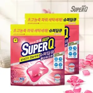 [슈퍼딥큐] 플라워코튼 100개입+100개입 캡슐세제 대용량 고농축 실내건조 드럼 일반 겸용 세제