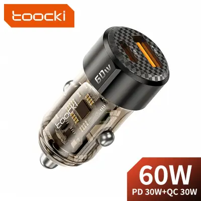 [Toocki] 60w 자동차 충전기 30wUSB A + Type C PD30w 고속 충전 자동차 휴대전화 Xiaomi iPhone 15 Oneplus Samsung Huawei Transparent Quick Charge 액세서리용